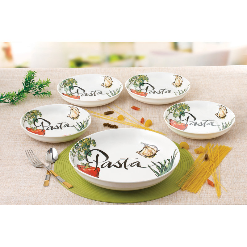Lorren Home Trends 5 Piece Vegetable Design Porcelain Pasta Bowl Set